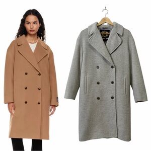 Aritzia Sunday Best Fitzroy Double Breasted Coat Grey Soft Wool Cashmere Sz S/M